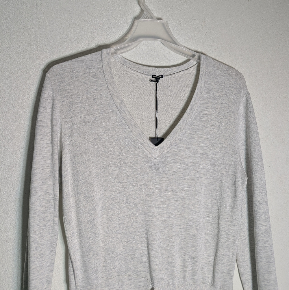 Monrow Women's Dress V-Neck Supersoft Long‎ Sleeve Jersey Light Grey Neutral XL - Picture 2 of 9